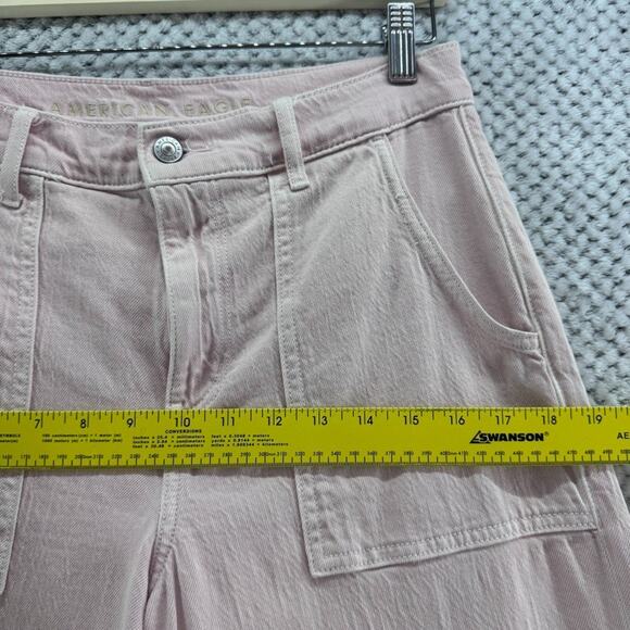 American Eagle Jeans Womens 8 Pink Cotton High Rise Wide Leg Patch Pocket - Picture 14 of 16